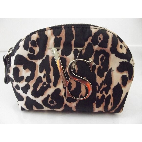 Victoria's Secret Makeup Case animal print Cosmetic Pouch zipper V.S. gold - Picture 2 of 9